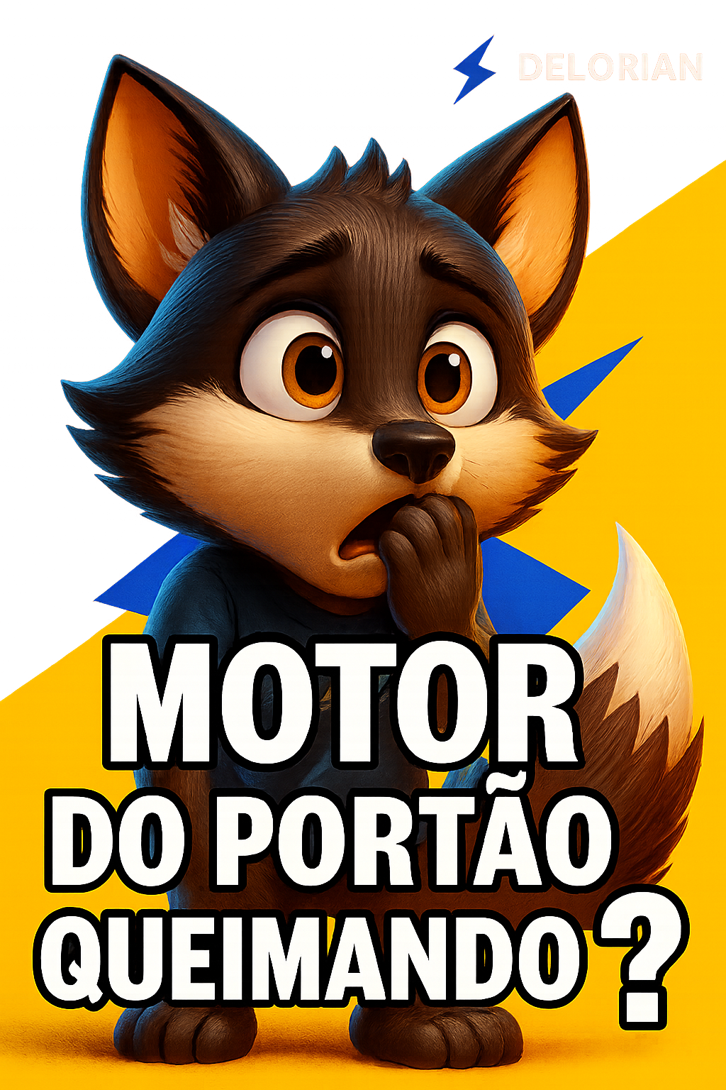 Imagem do mascote da delorian, representado por uma raposa, demonstrando uma expressão de preocupação